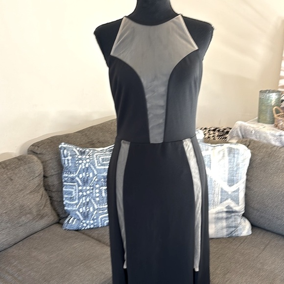 Bebe double split sheer bodice long slip gown cocktail Midi Dress size M - Picture 2 of 14